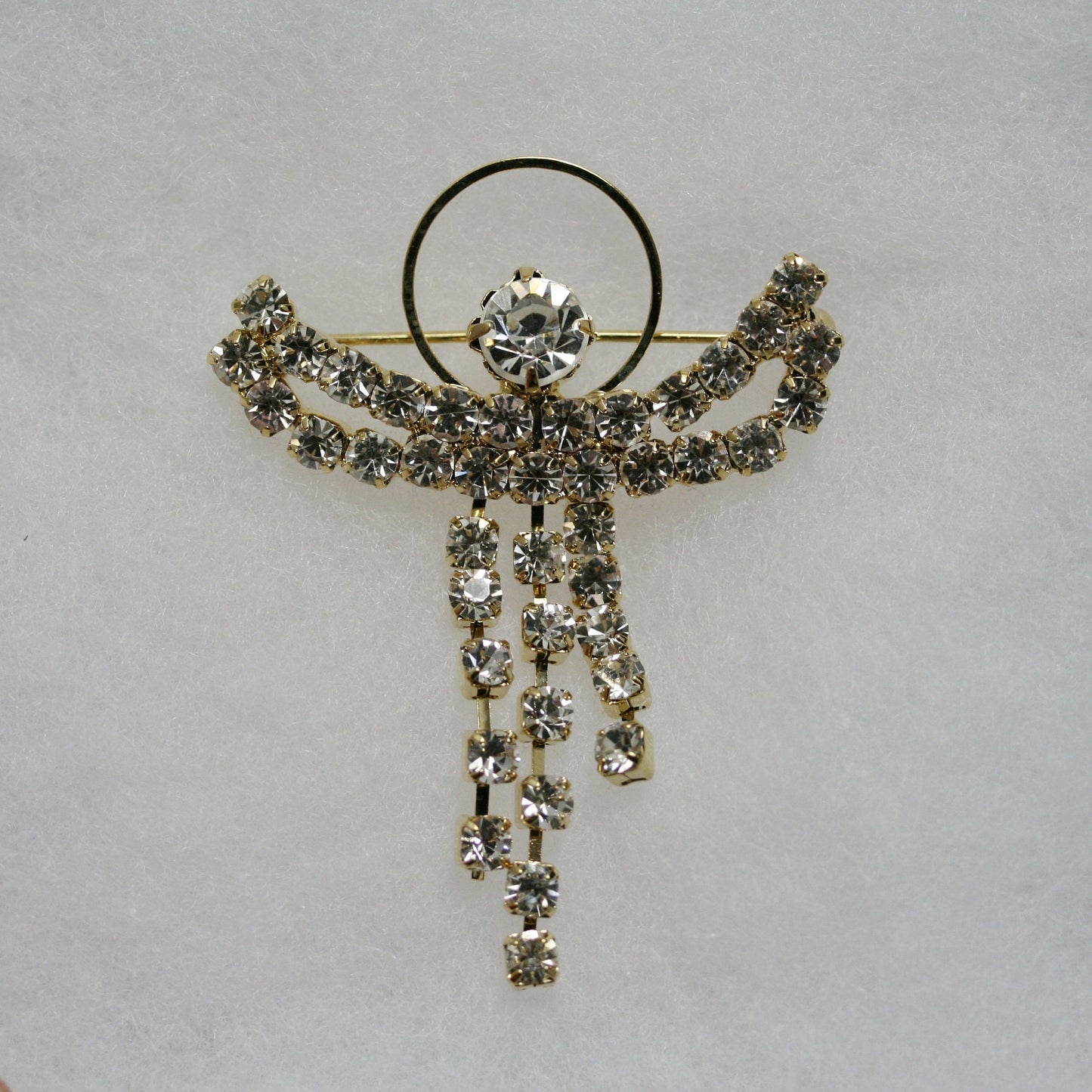 Rhinestone Angel with a Halo Pin and Earrings Set, Crystal Angel Brooch in Gold and Silver Tone, Crystal Post Angel Earrings
