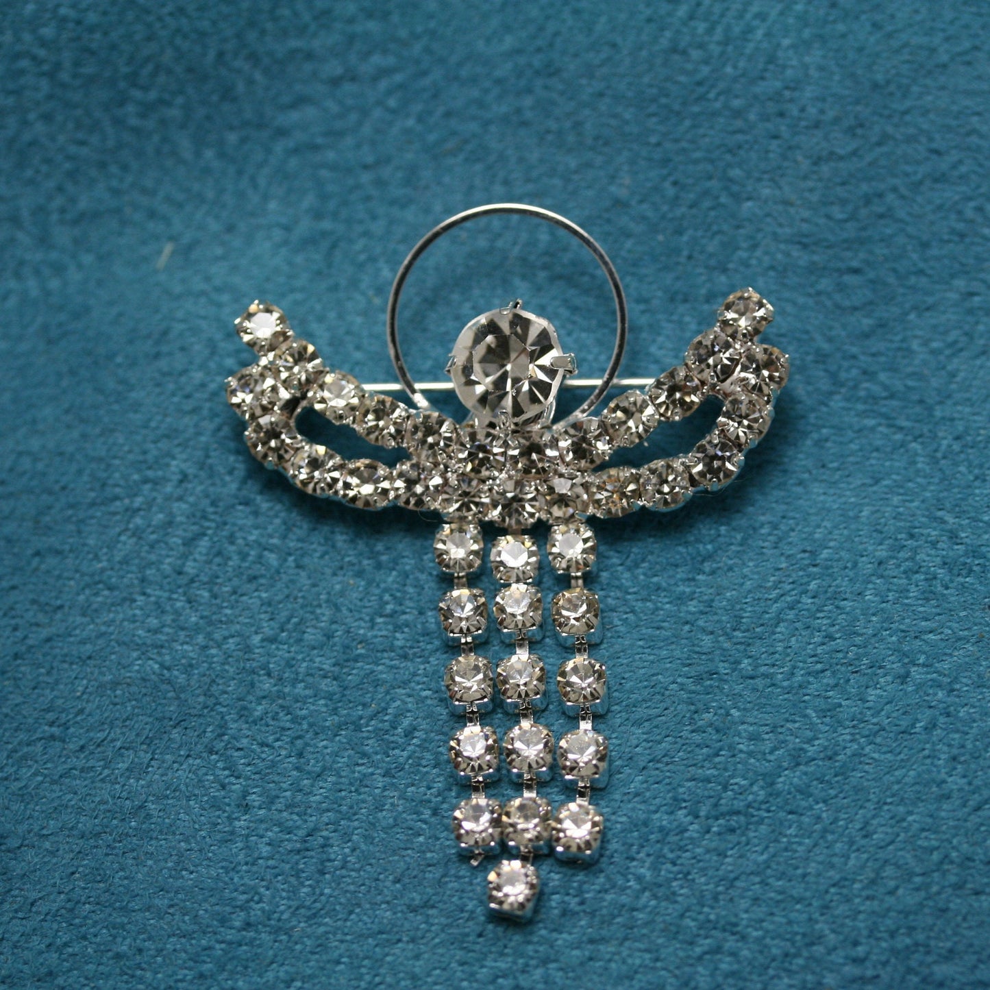 Rhinestone Angel with a Halo Pin and Earrings Set, Crystal Angel Brooch in Gold and Silver Tone, Crystal Post Angel Earrings
