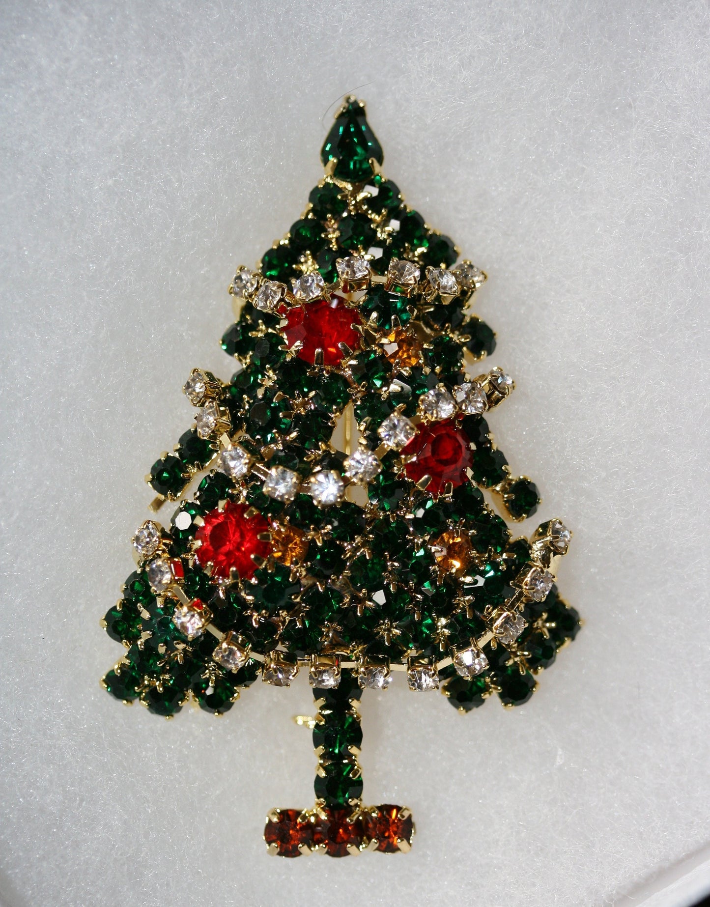Rhinestone Christmas Tree Pin, Crystal Christmas Tree Brooch