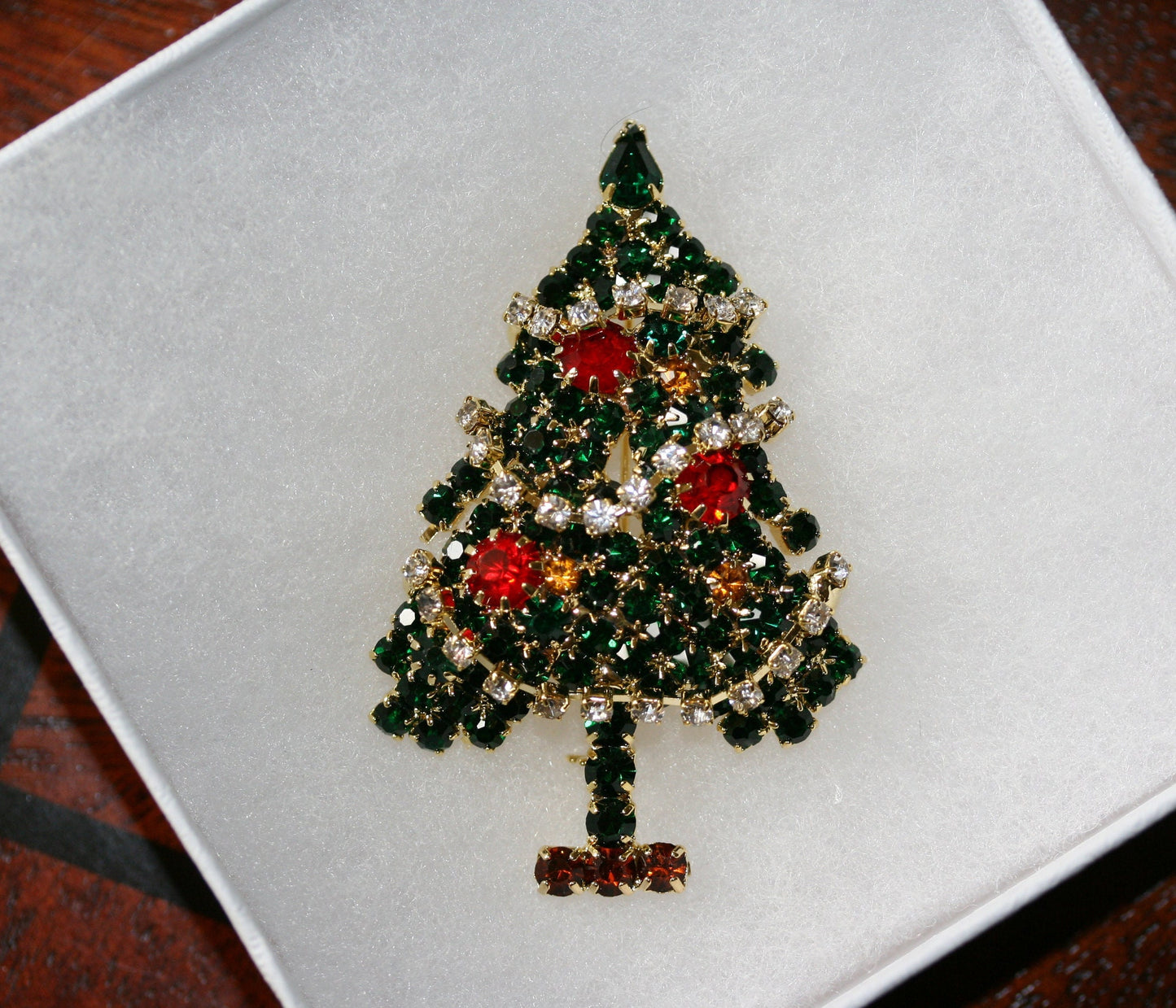 Rhinestone Christmas Tree Pin, Crystal Christmas Tree Brooch
