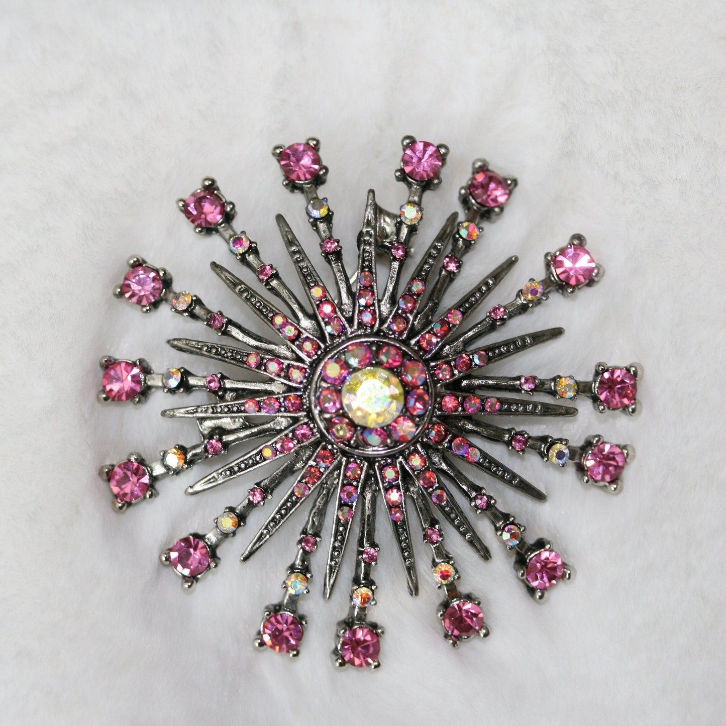 Large Pink Brooch Round Shape Crystal Rhinestone Brooches Wedding Jewelry Bling Cake Broach Décor Dress Sash Pin, Flower brooch for women