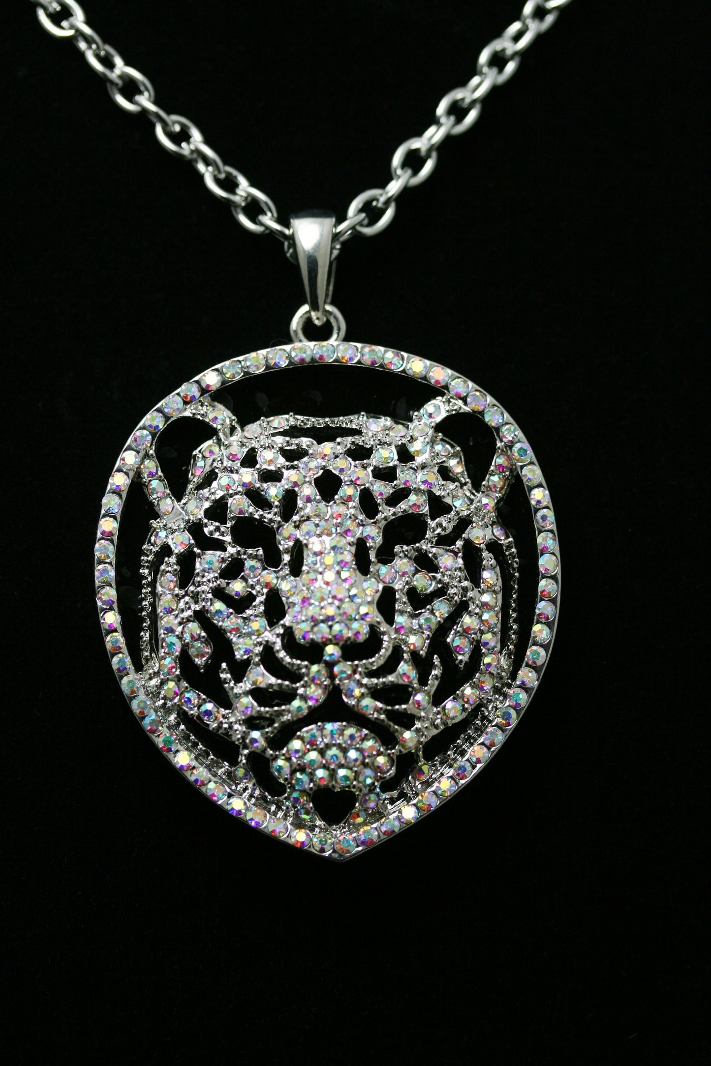 Vintage Style Tiger Pendant With Clear Rhinestone Tiger Face Pendant