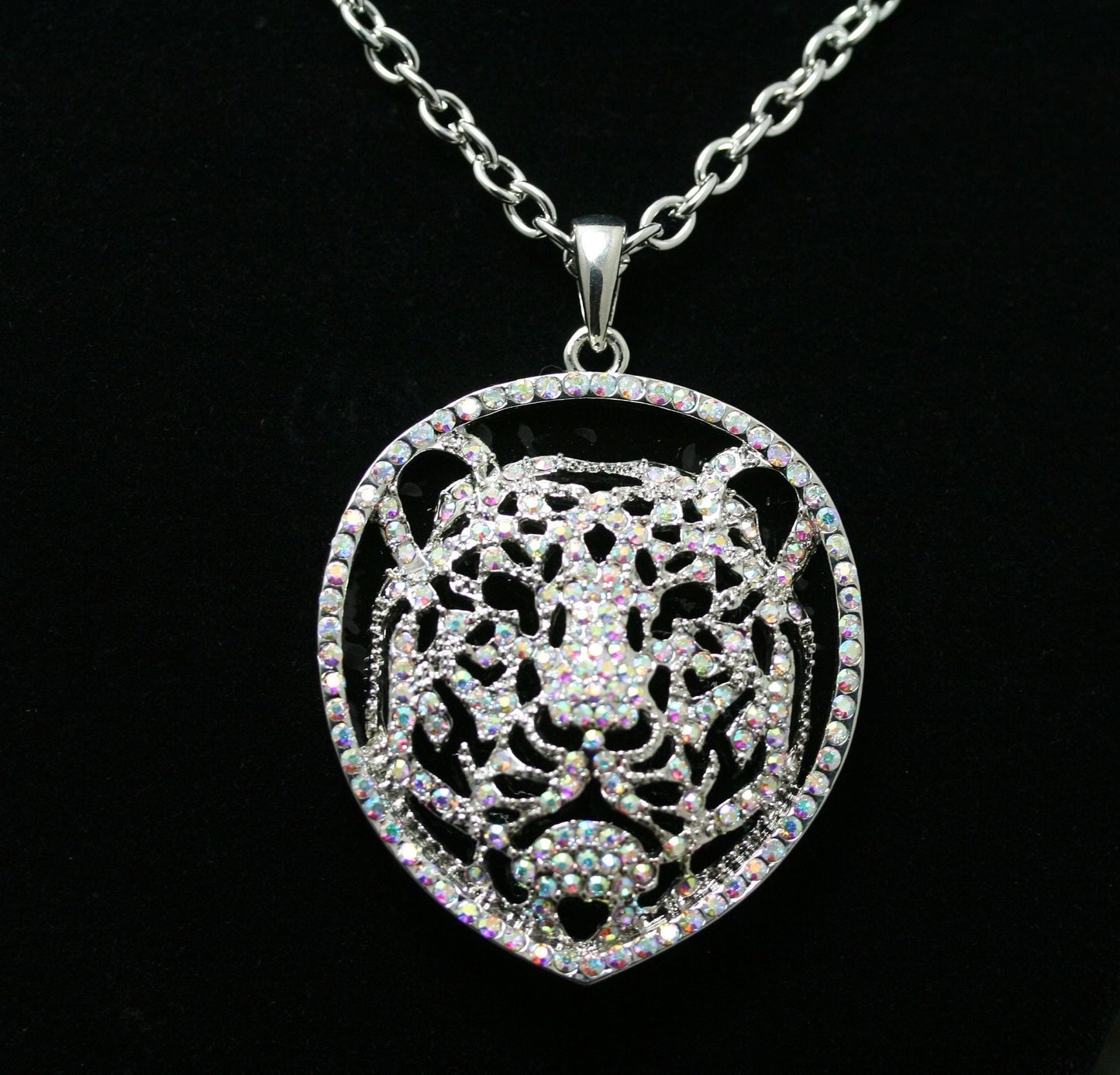 Vintage Style Tiger Pendant With Clear Rhinestone Tiger Face Pendant