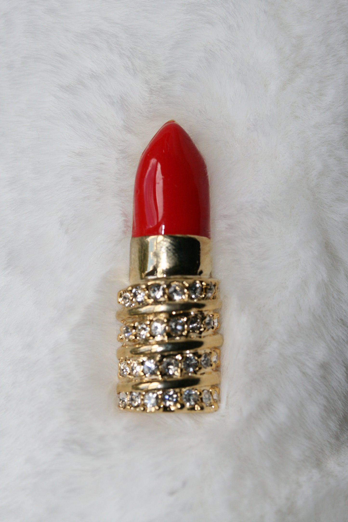 Lipstick Red Enamel Clear Rhinestone Multi-Dimensional Brooch Beauty Lip Stick Pin for Her