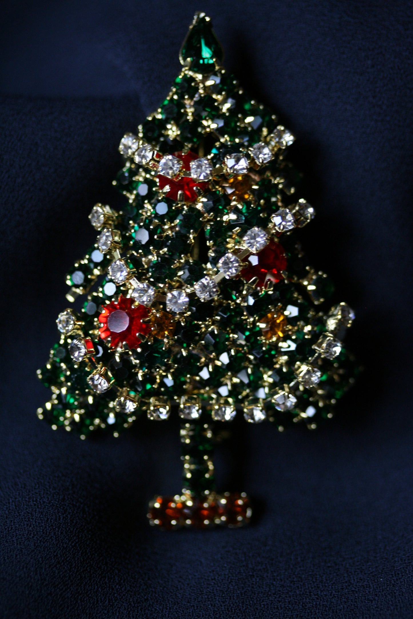 Rhinestone Christmas Tree Pin, Crystal Christmas Tree Brooch