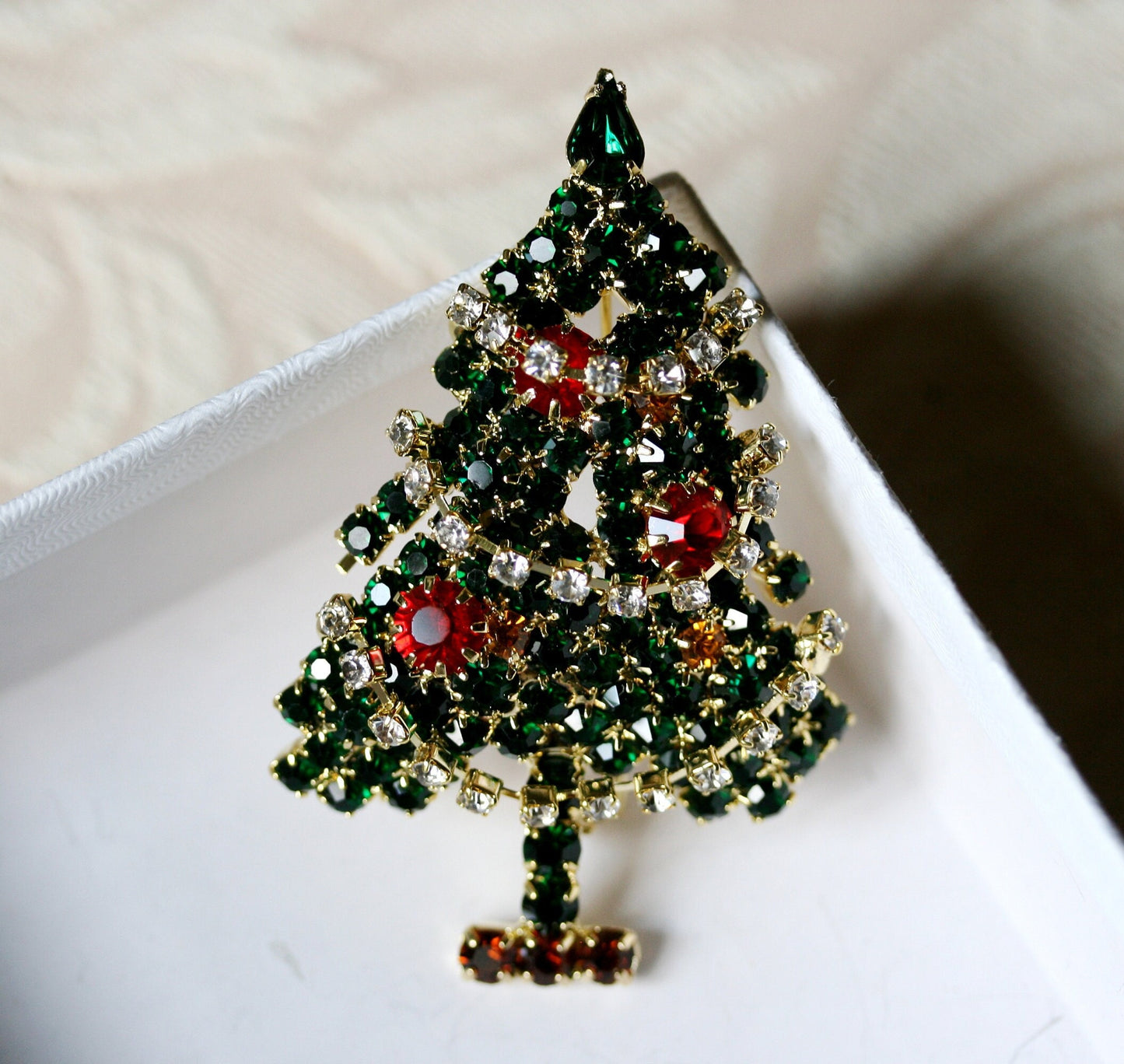 Rhinestone Christmas Tree Pin, Crystal Christmas Tree Brooch