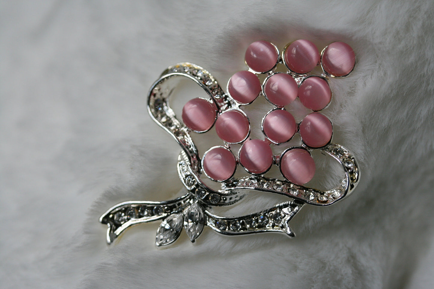 Rhinestone & Cat Eye Stone Décor Brooch, Woman's Elegant Flower Floral Bridal Wedding Bouquet Brooches Imitation Cats Eye Brooch Pins