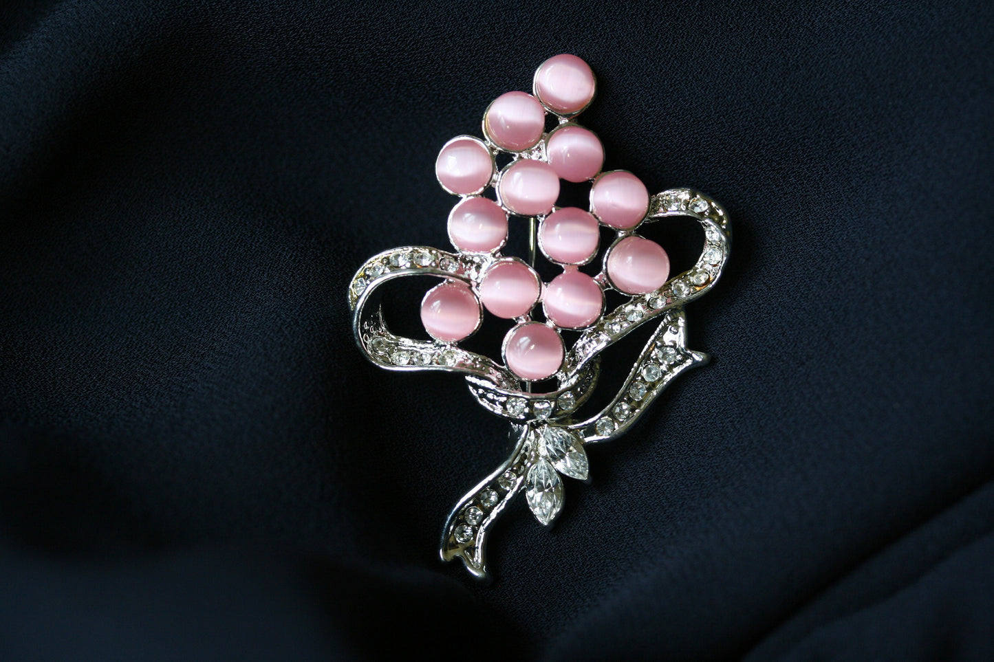Rhinestone & Cat Eye Stone Décor Brooch, Woman's Elegant Flower Floral Bridal Wedding Bouquet Brooches Imitation Cats Eye Brooch Pins