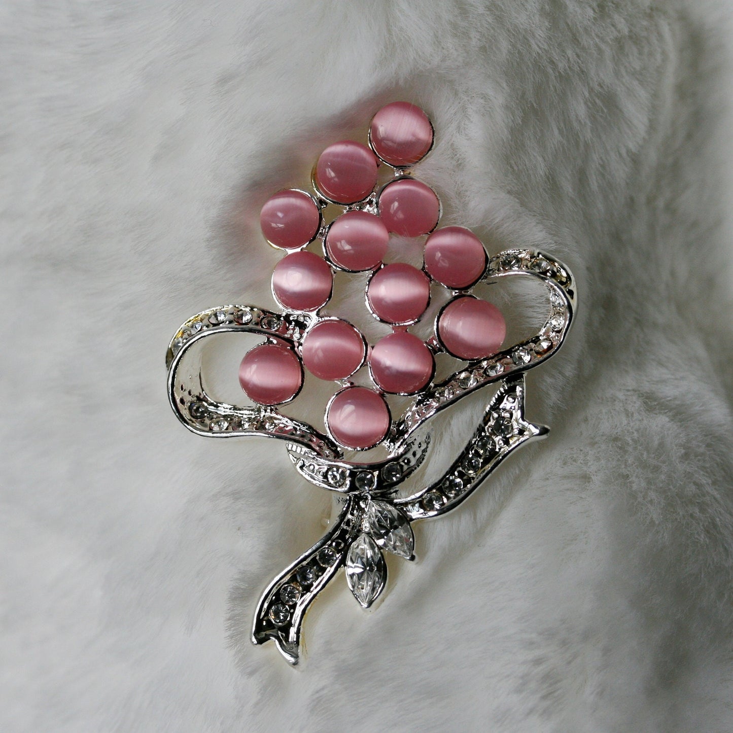 Rhinestone & Cat Eye Stone Décor Brooch, Woman's Elegant Flower Floral Bridal Wedding Bouquet Brooches Imitation Cats Eye Brooch Pins