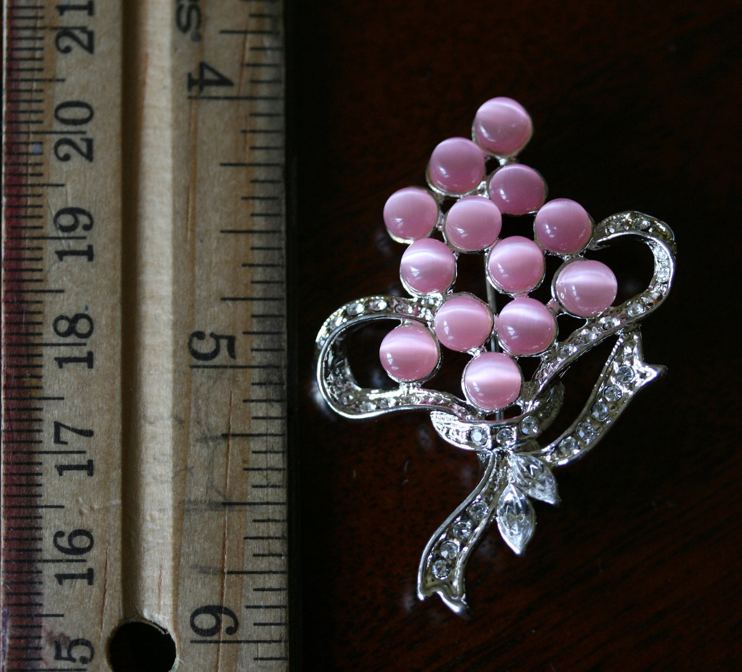 Rhinestone & Cat Eye Stone Décor Brooch, Woman's Elegant Flower Floral Bridal Wedding Bouquet Brooches Imitation Cats Eye Brooch Pins