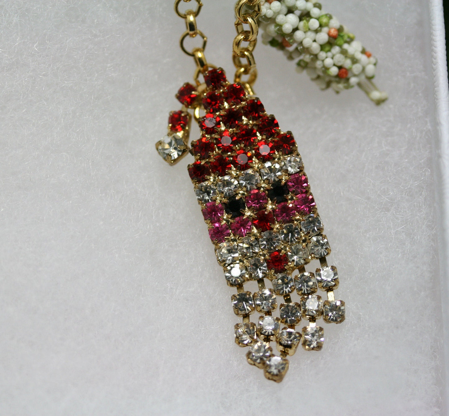 Rhinestone Christmas Santa Claus Face Stud Post Earrings, Santa Claus Face Pendant, Holiday Xmas Jewelry Gift