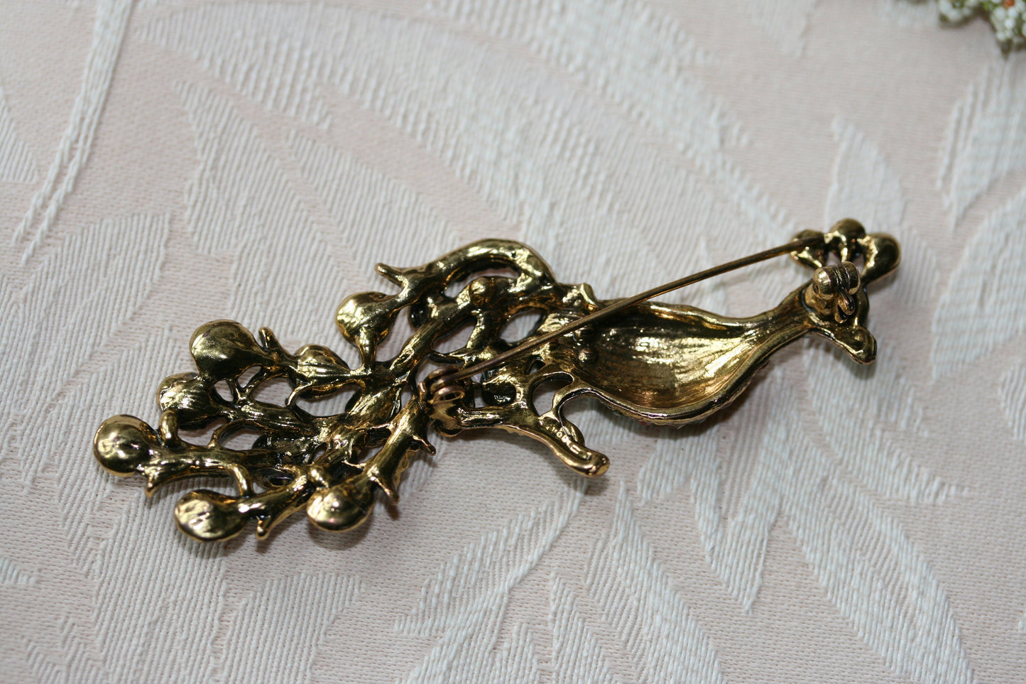Vintage Rhinestone Peacock Brooch Pin