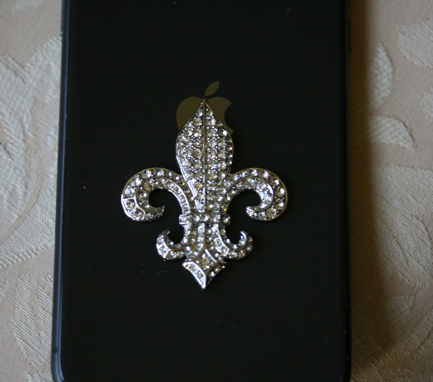 New Orleans Fleur De Lis Boutonniere Black Rhinestone Brooch, Pendant, French Fleur De LIs Crystal Lapel Pin, Flat Back Fleur De Lis Jewelry