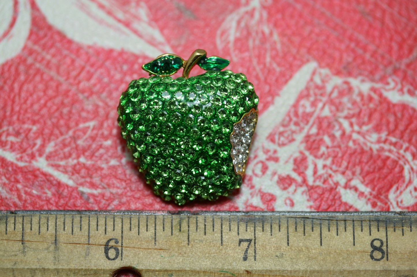 Red Apple Green Apple Bitten Rhinestone Crystal Statement Pin Brooch Genuine Shiny Teacher
