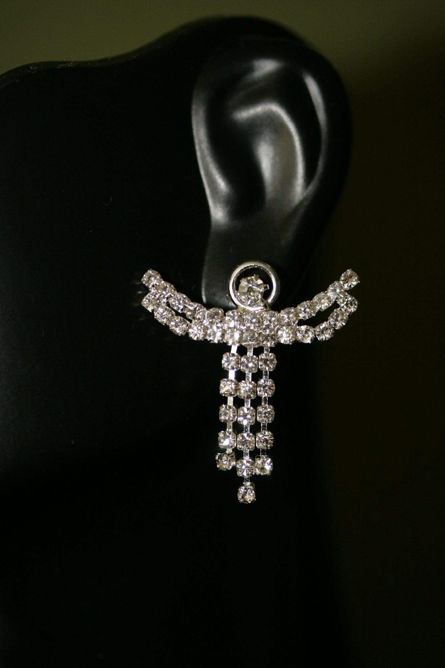 Rhinestone Angel with a Halo Pin and Earrings Set, Crystal Angel Brooch in Gold and Silver Tone, Crystal Post Angel Earrings