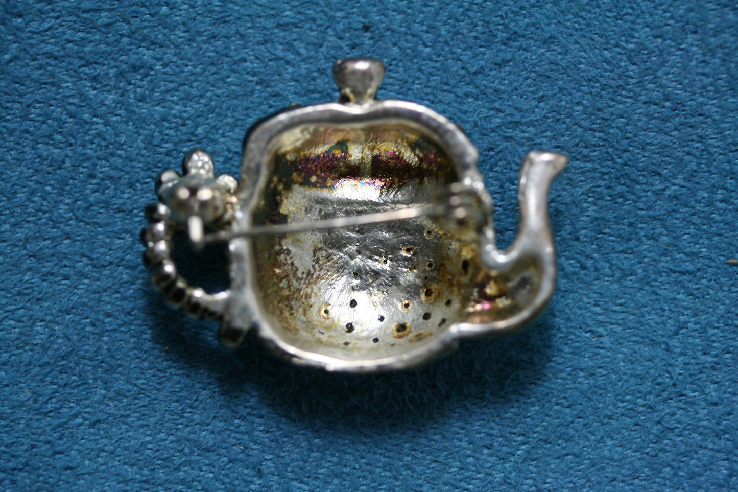 Vintage Rhinestone Silver Tone Teapot Brooch/Pin With Flowers Antique Teapot Jewelry
