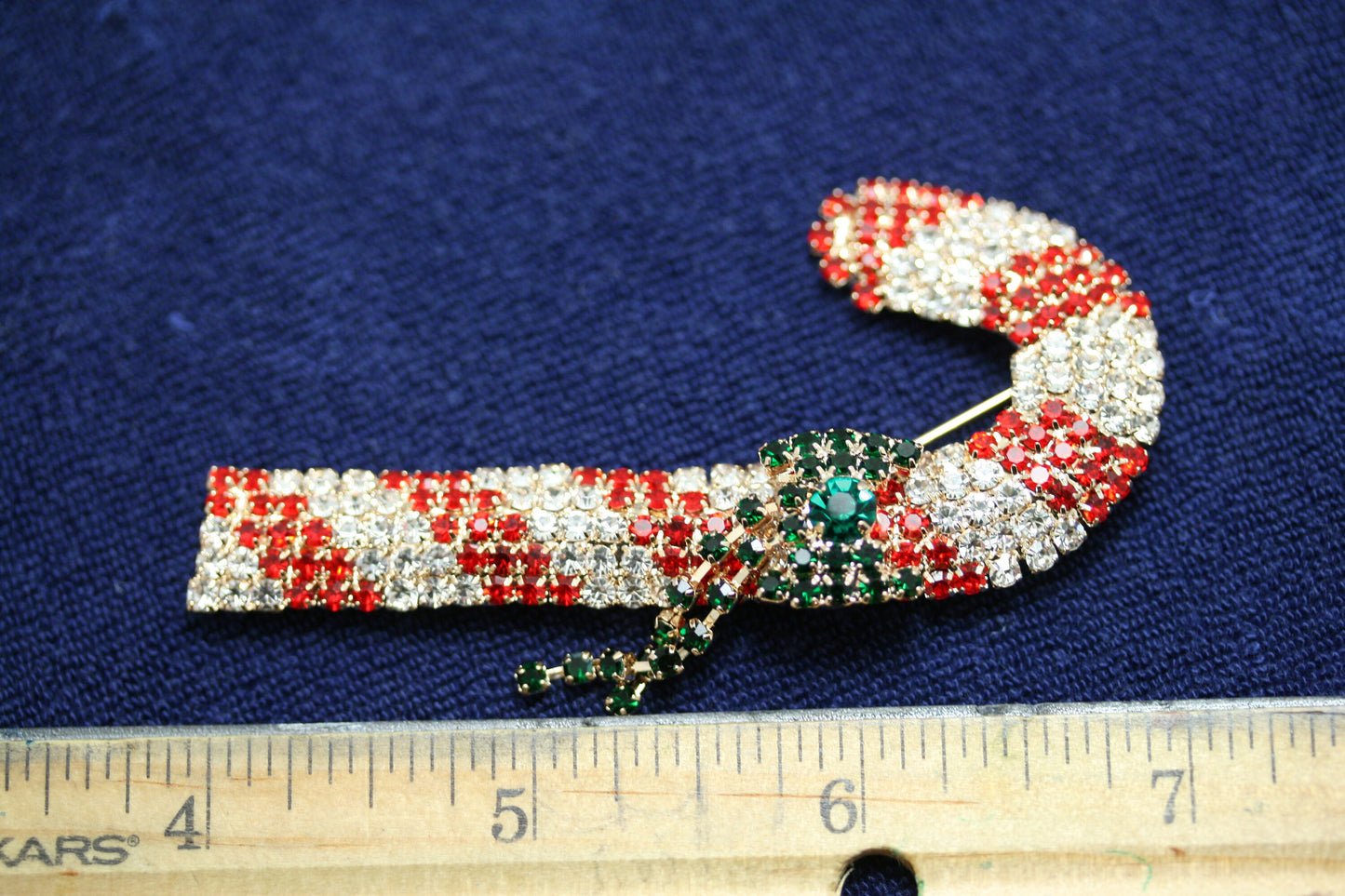Candy Cane Rhinestone Brooch Pin, Vintage Design Christmas Jewelry, Holiday Accessories Signs of the Season Brooch