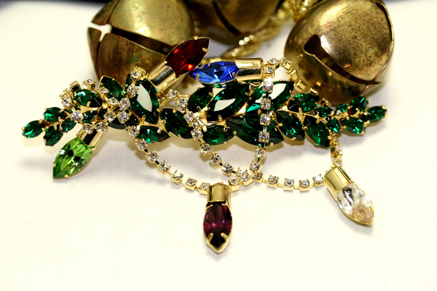 Vintage Design Christmas Lights Rhinestone Pin Brooch Festoon of Crystal Light, Xmas Holiday Light, Holiday Jewelry