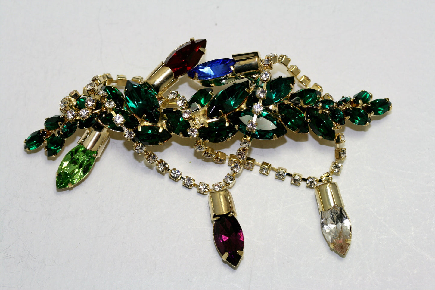 Vintage Design Christmas Lights Rhinestone Pin Brooch Festoon of Crystal Light, Xmas Holiday Light, Holiday Jewelry