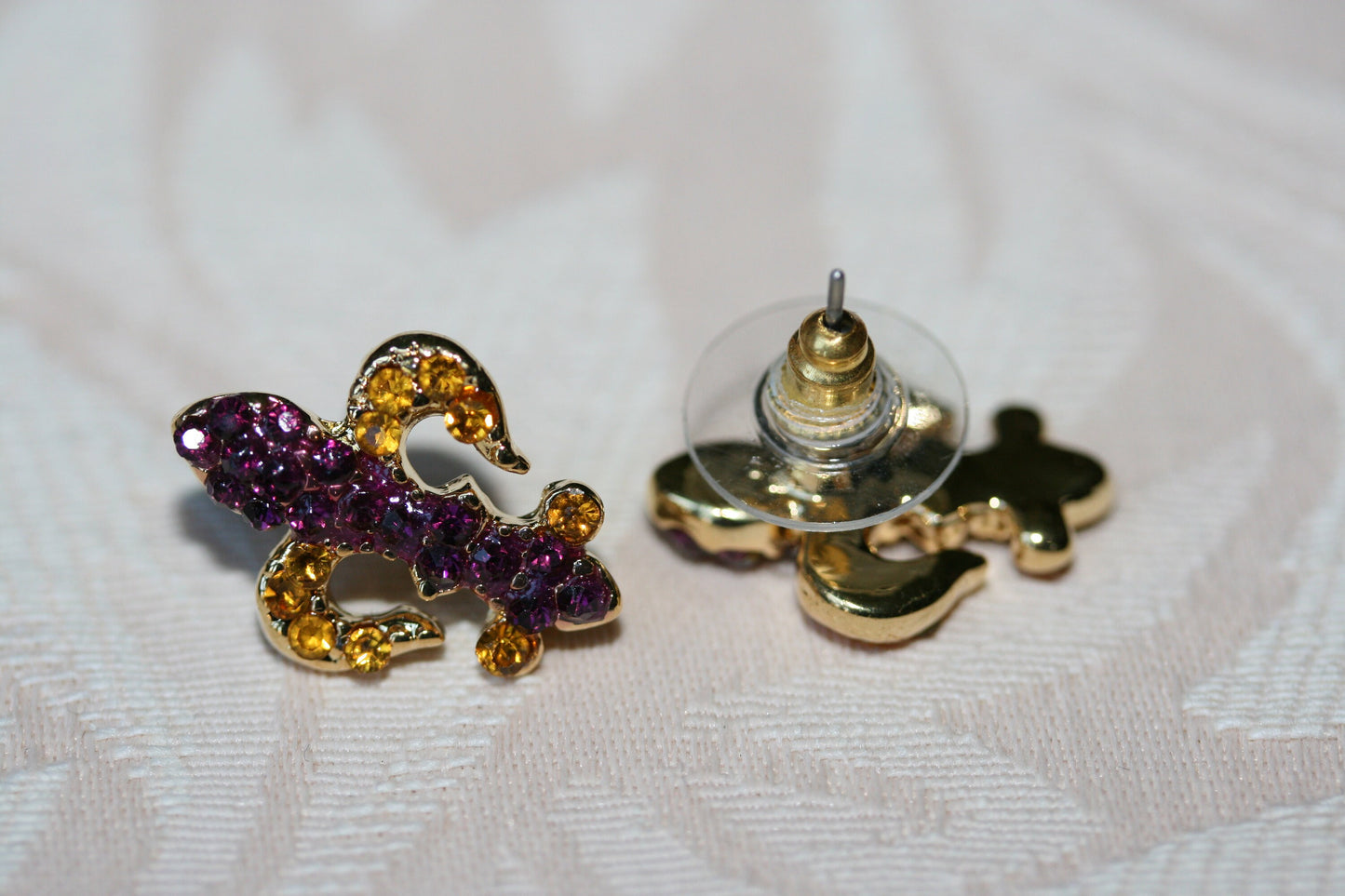 Rhinestone French Fleur De Lis Pin Brooch & Earrings Set New Orleans Mardi Gras Jewelry Gift For Her, Crystal Fleur De Lis Earrings