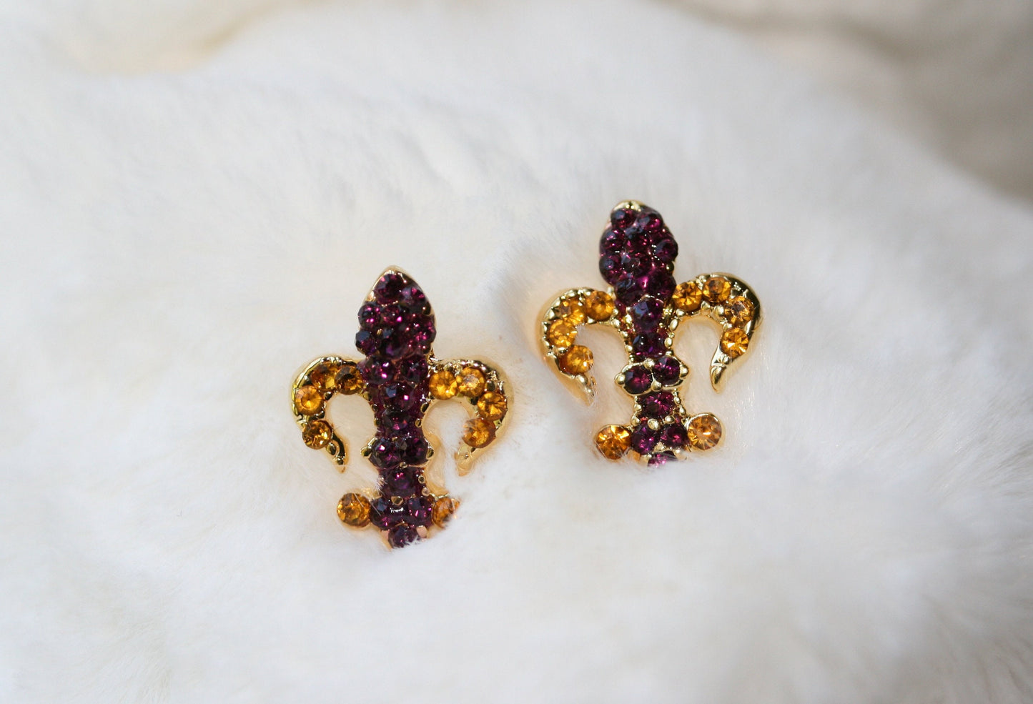 Rhinestone French Fleur De Lis Pin Brooch & Earrings Set New Orleans Mardi Gras Jewelry Gift For Her, Crystal Fleur De Lis Earrings