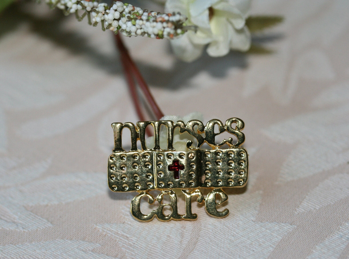 Nursing Pin Brooch RN LPN CNA Graduation Gift Heart Nurse Care Gold Plated