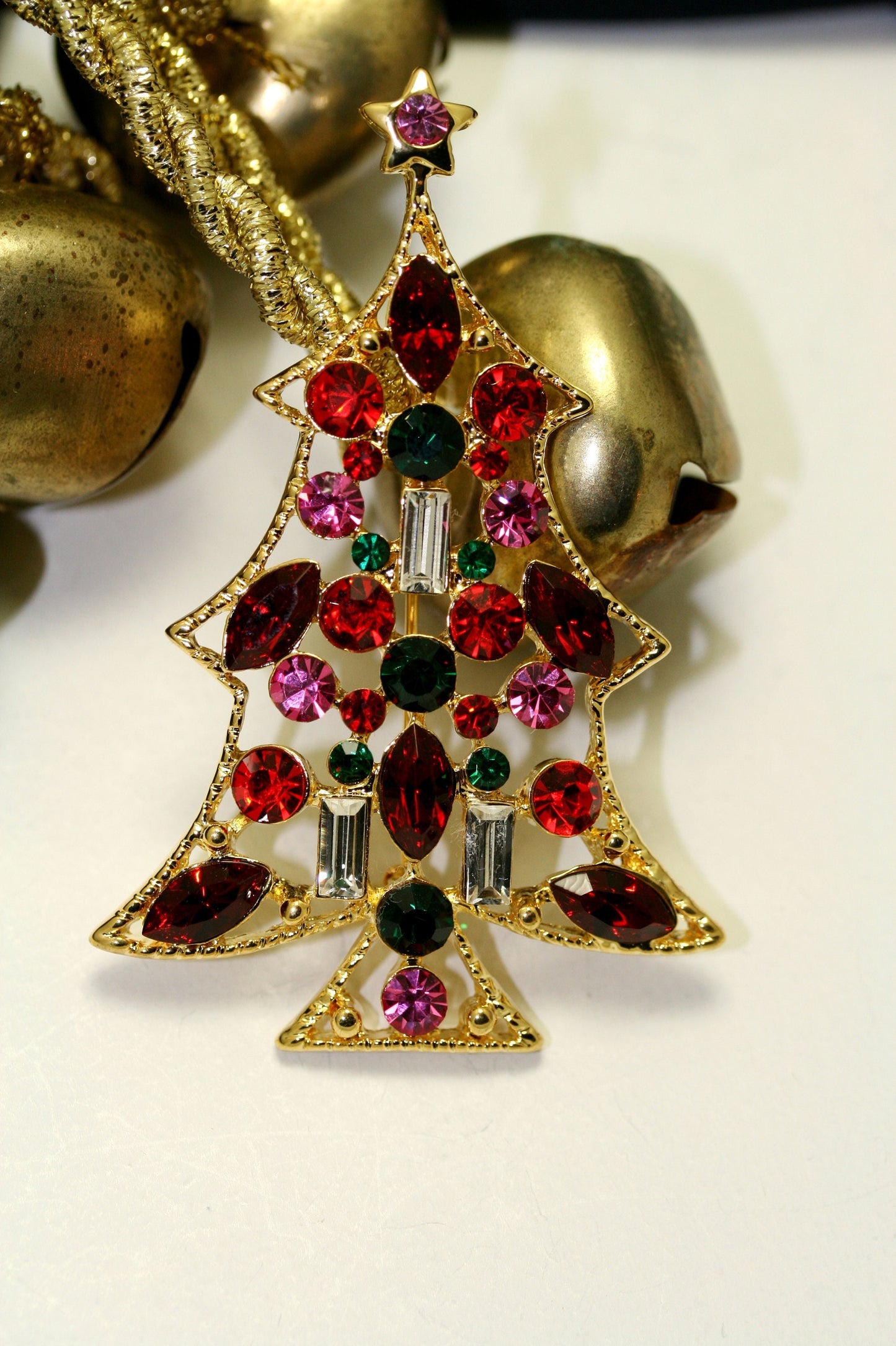 Rhinestone Christmas Tree Brooch Pin, Multi Colors Crystal Xmas Tree, Holiday Jewelry Gift