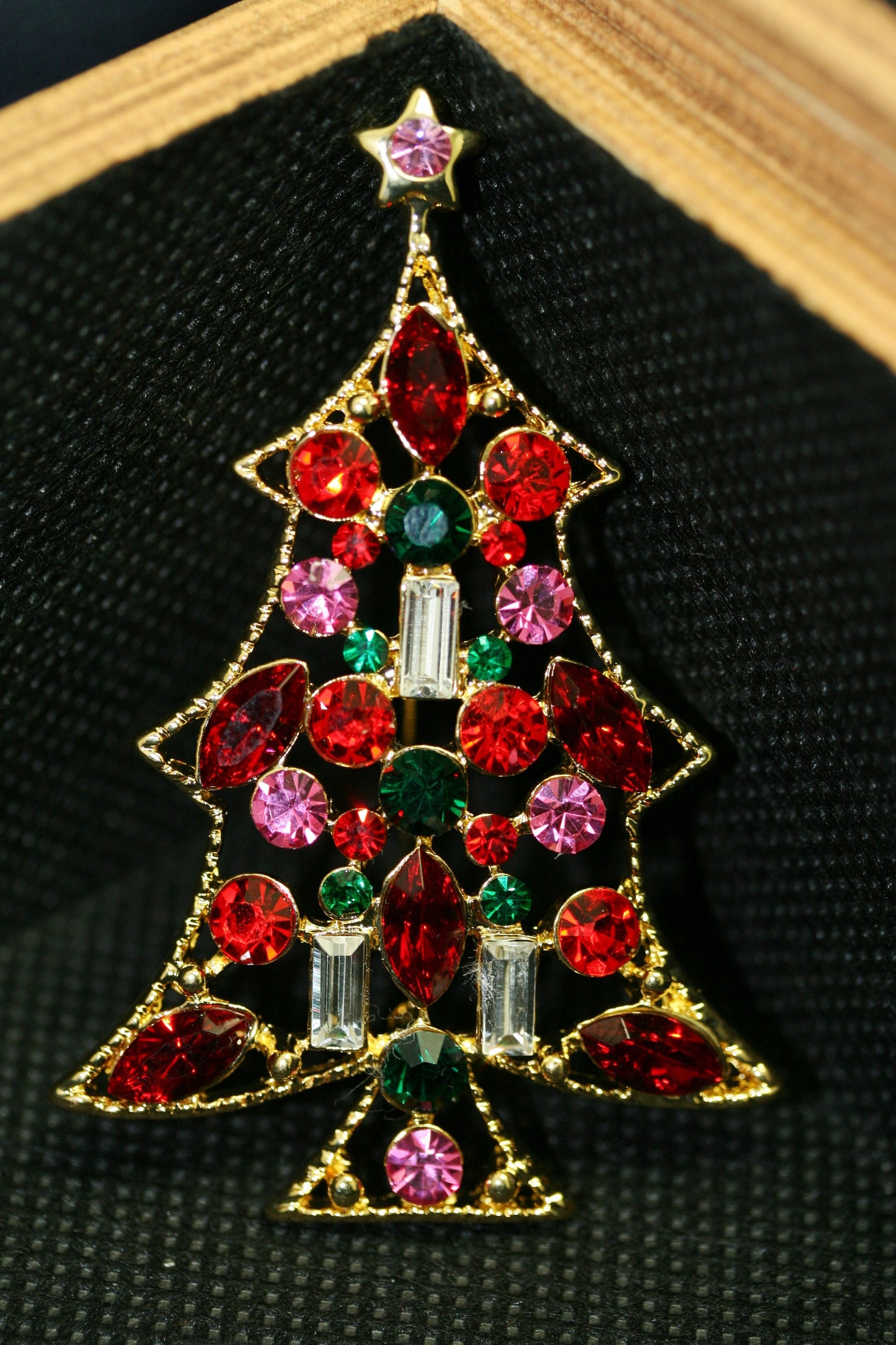 Rhinestone Christmas Tree Brooch Pin, Multi Colors Crystal Xmas Tree, Holiday Jewelry Gift