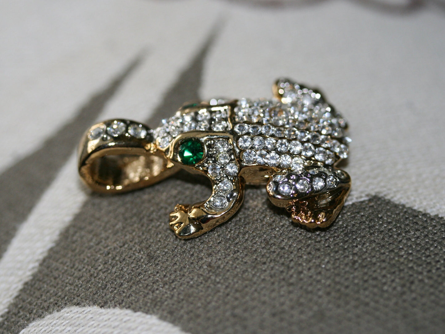 Vintage Clear Rhinestone Frog Pendant On Chain, Crystal Frog Necklace Two Tone, Animal Frog Jewelry