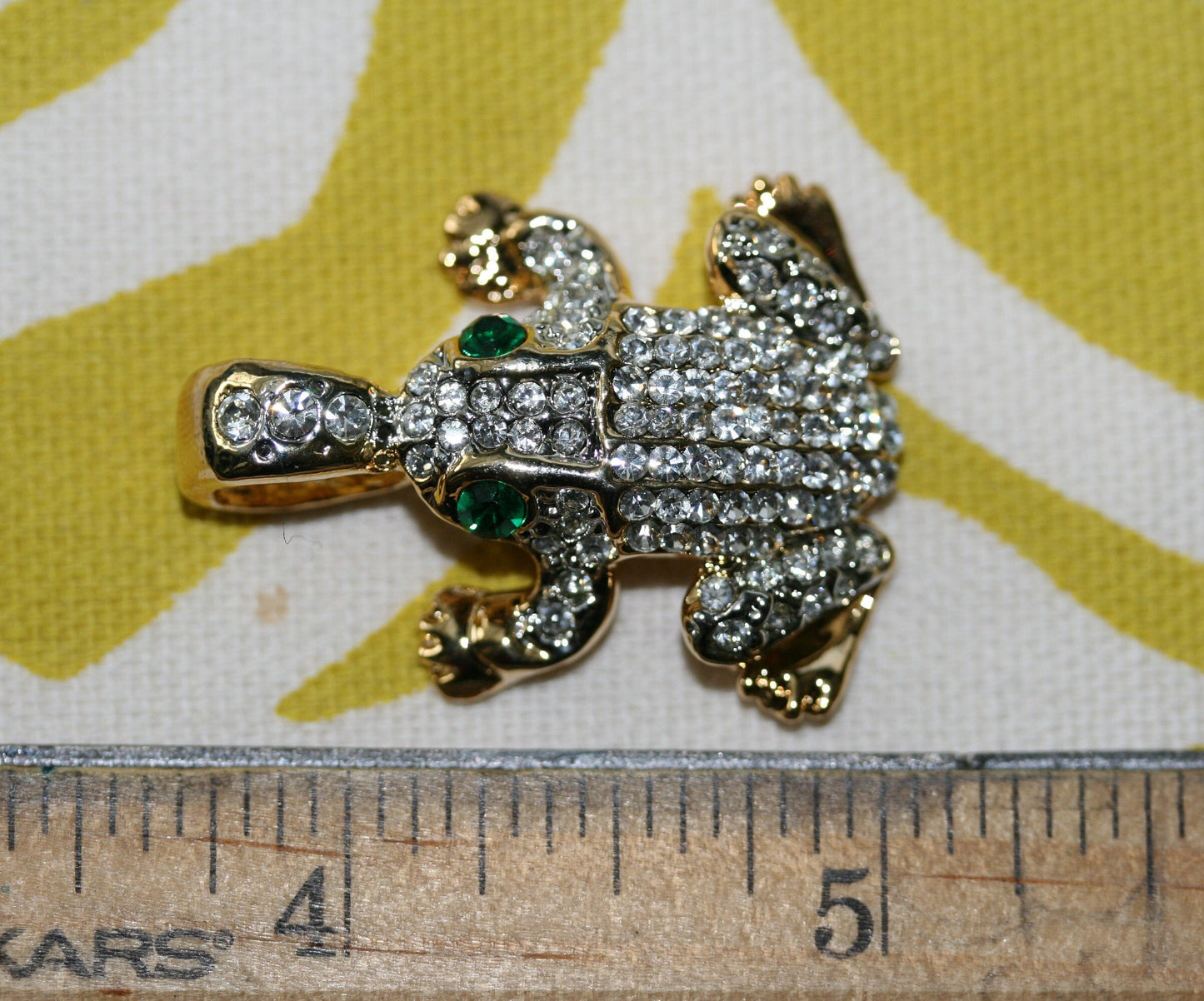 Vintage Clear Rhinestone Frog Pendant On Chain, Crystal Frog Necklace Two Tone, Animal Frog Jewelry