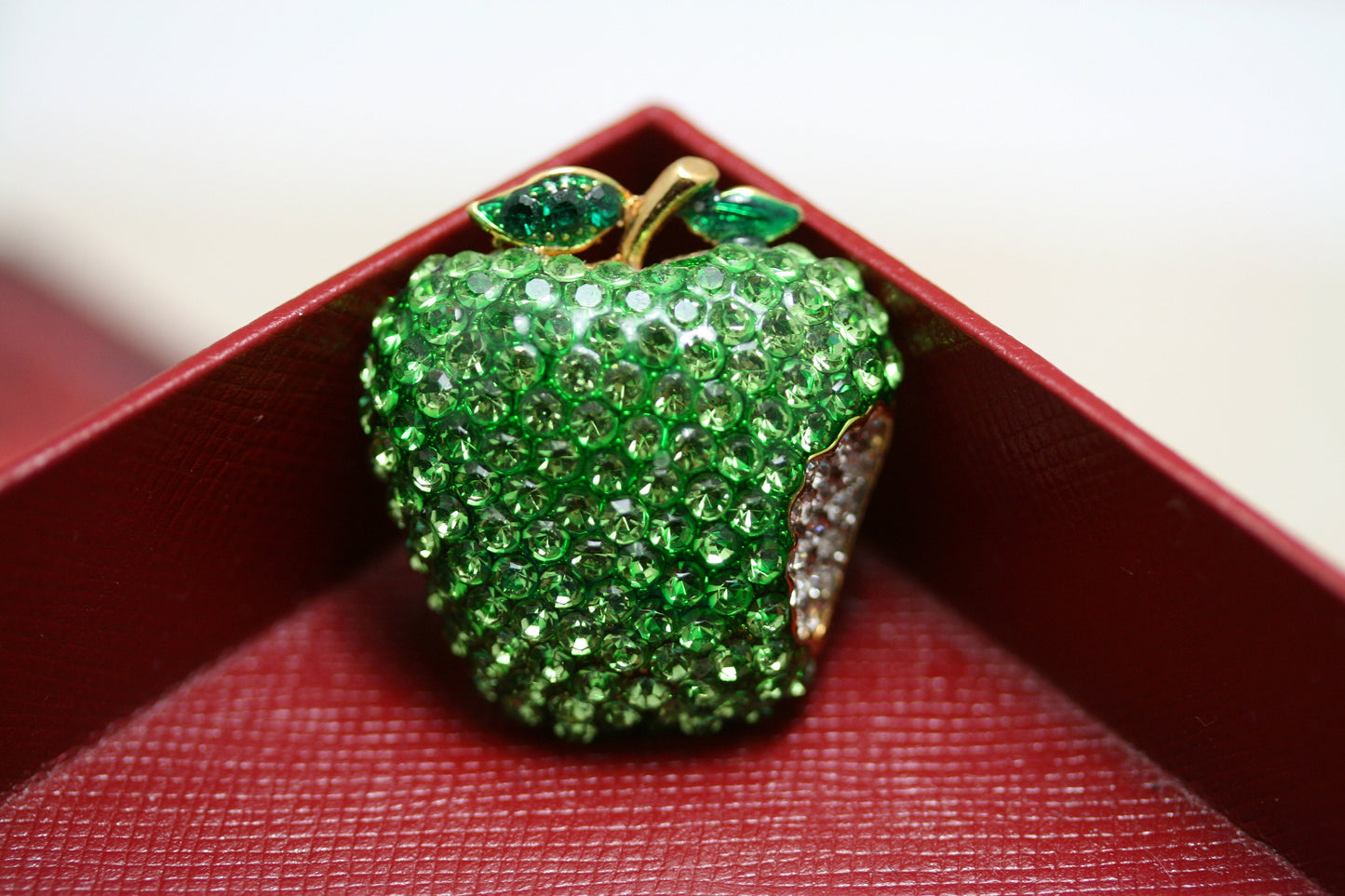 Red Apple Green Apple Bitten Rhinestone Crystal Statement Pin Brooch Genuine Shiny Teacher