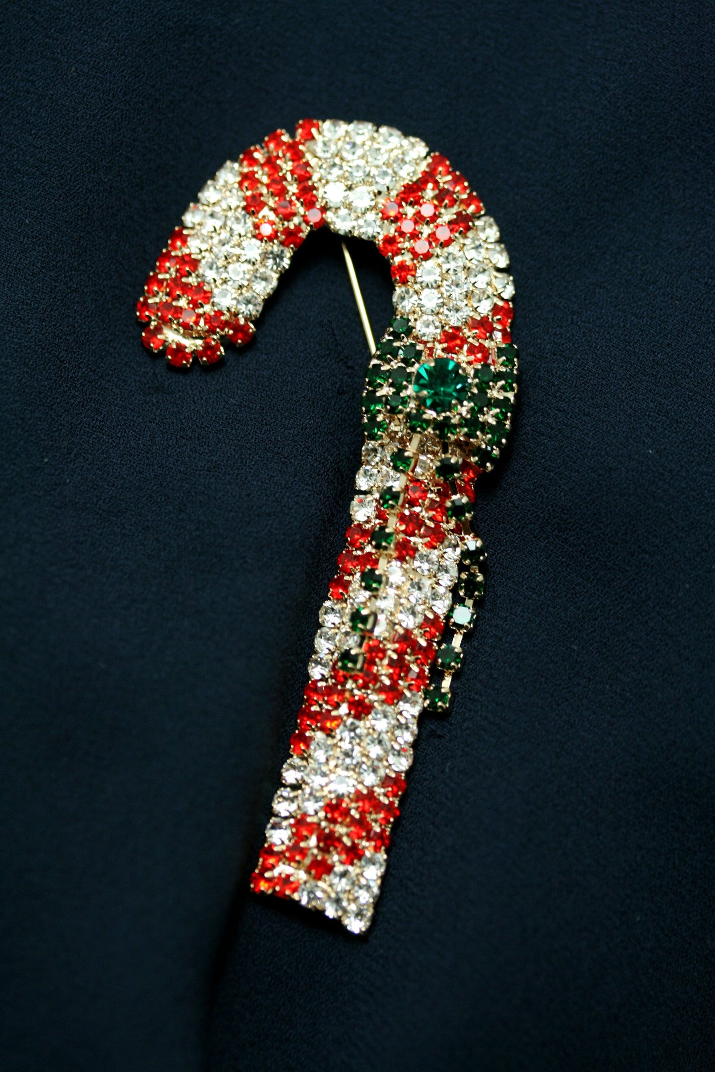 Candy Cane Rhinestone Brooch Pin, Vintage Design Christmas Jewelry, Holiday Accessories Signs of the Season Brooch