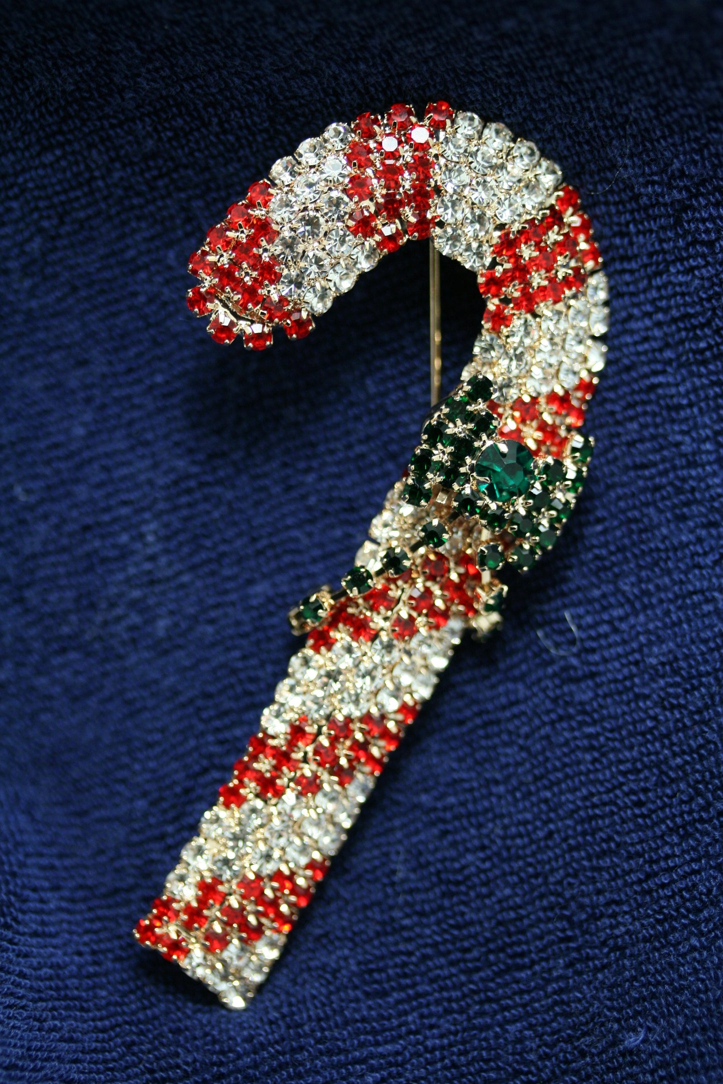 Candy Cane Rhinestone Brooch Pin, Vintage Design Christmas Jewelry, Holiday Accessories Signs of the Season Brooch
