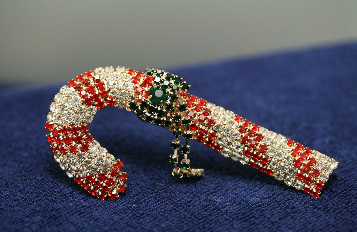 Candy Cane Rhinestone Brooch Pin, Vintage Design Christmas Jewelry, Holiday Accessories Signs of the Season Brooch