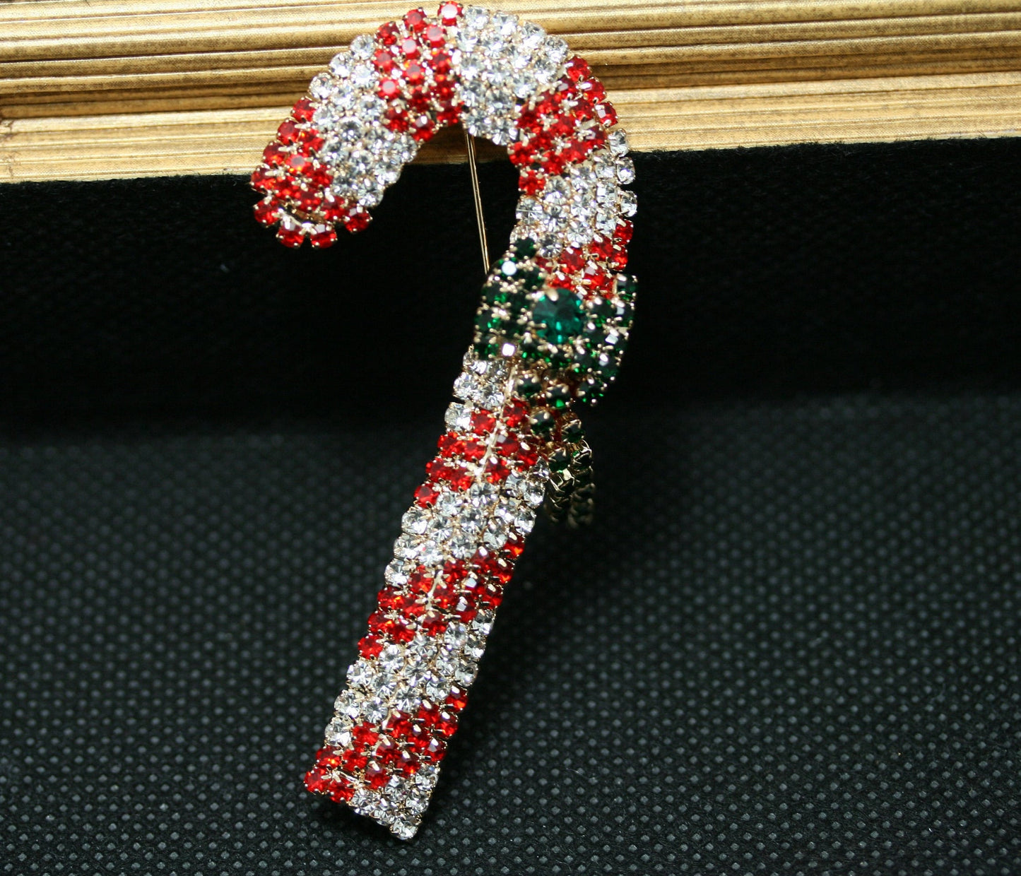 Candy Cane Rhinestone Brooch Pin, Vintage Design Christmas Jewelry, Holiday Accessories Signs of the Season Brooch