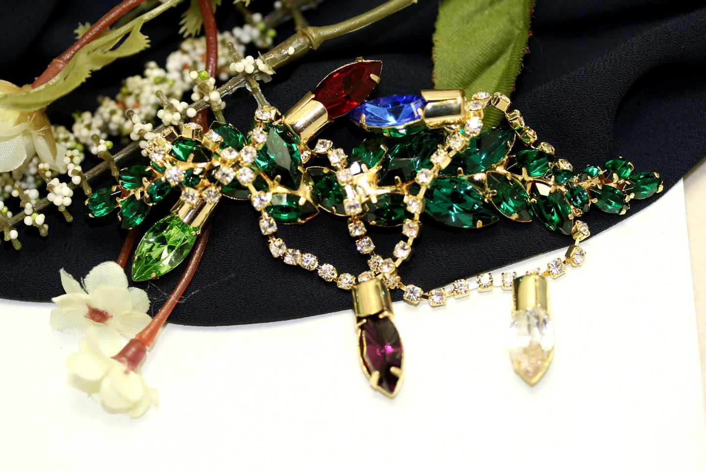 Vintage Design Christmas Lights Rhinestone Pin Brooch Festoon of Crystal Light, Xmas Holiday Light, Holiday Jewelry