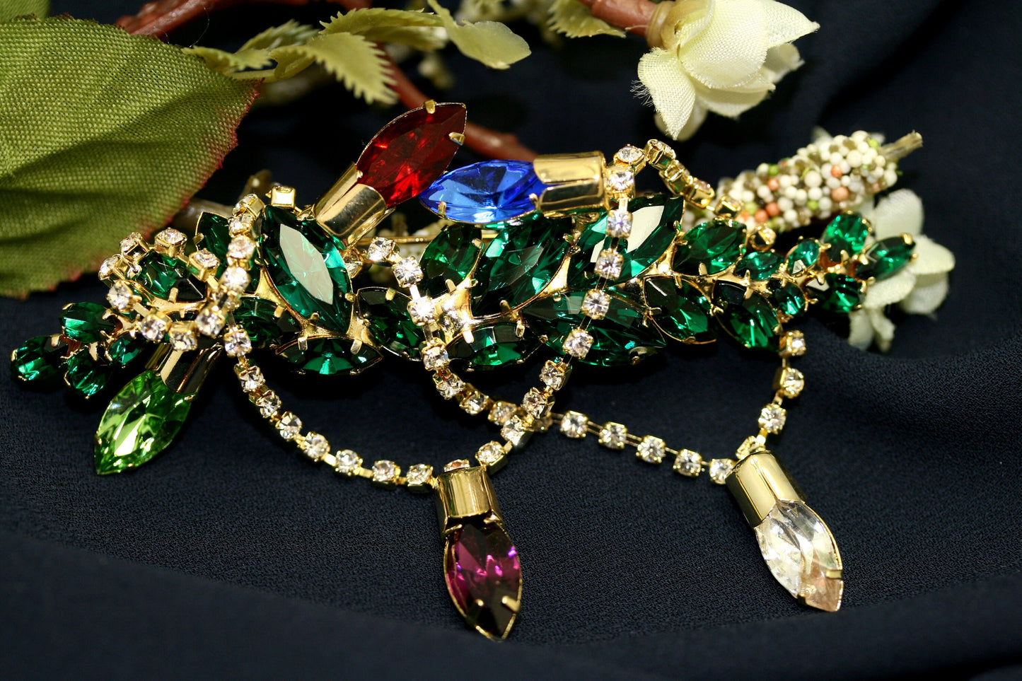 Vintage Design Christmas Lights Rhinestone Pin Brooch Festoon of Crystal Light, Xmas Holiday Light, Holiday Jewelry