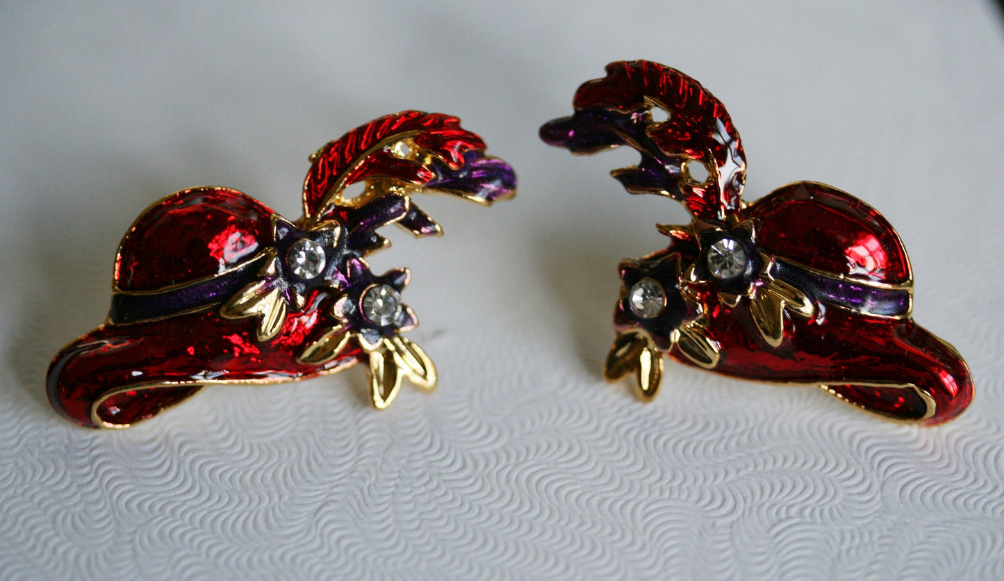 Red Hat Club Lapel Pin, Red Hat Club Post Earrings Fashion Red hat Brooch and Earrings Set