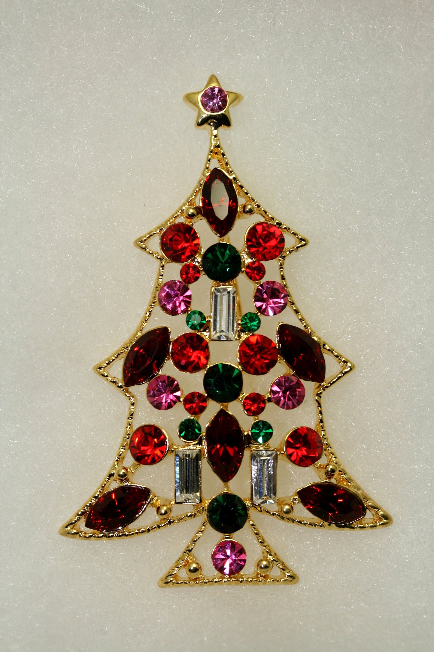 Rhinestone Christmas Tree Brooch Pin, Multi Colors Crystal Xmas Tree, Holiday Jewelry Gift