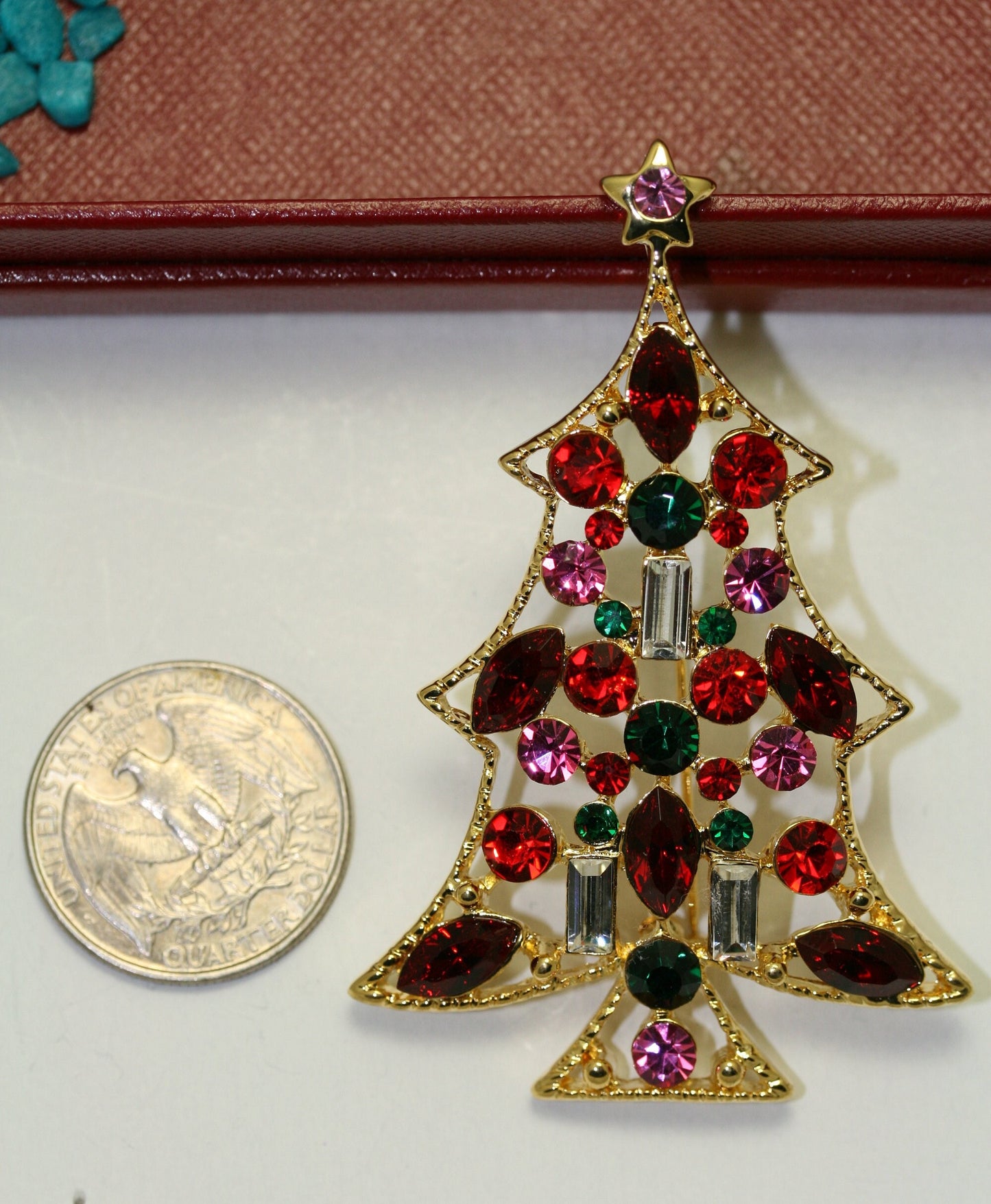 Rhinestone Christmas Tree Brooch Pin, Multi Colors Crystal Xmas Tree, Holiday Jewelry Gift
