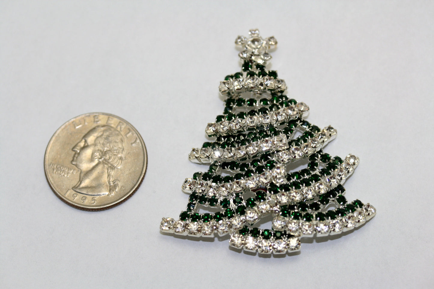 Green and White Rhinestone Christmas Tree Brooch Pin, Traditionally Christmas Jewelry, Christmas Accessories