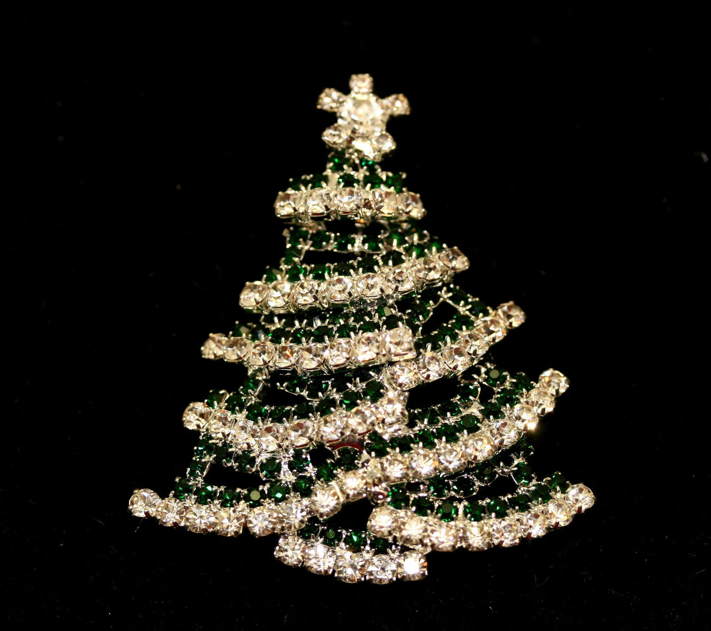 Green and White Rhinestone Christmas Tree Brooch Pin, Traditionally Christmas Jewelry, Christmas Accessories