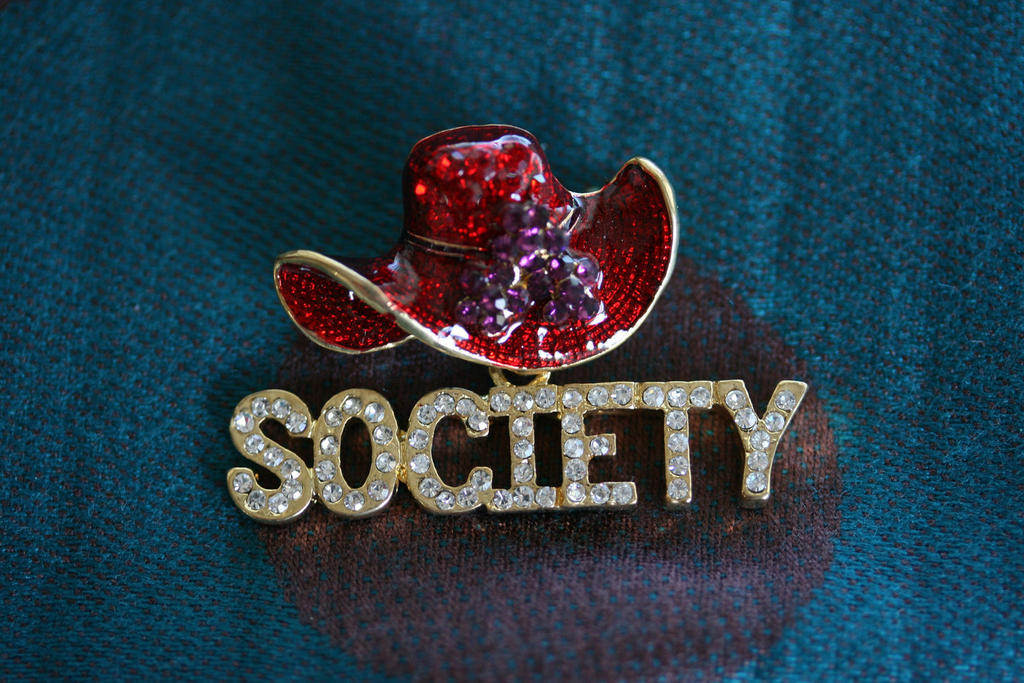 Enamel Red Hat Society Diamond Rhinestone Hat Lapel Brooch Pin, Ladies Fashion Brooches Pins Crystal Red Hat Society Jewelry