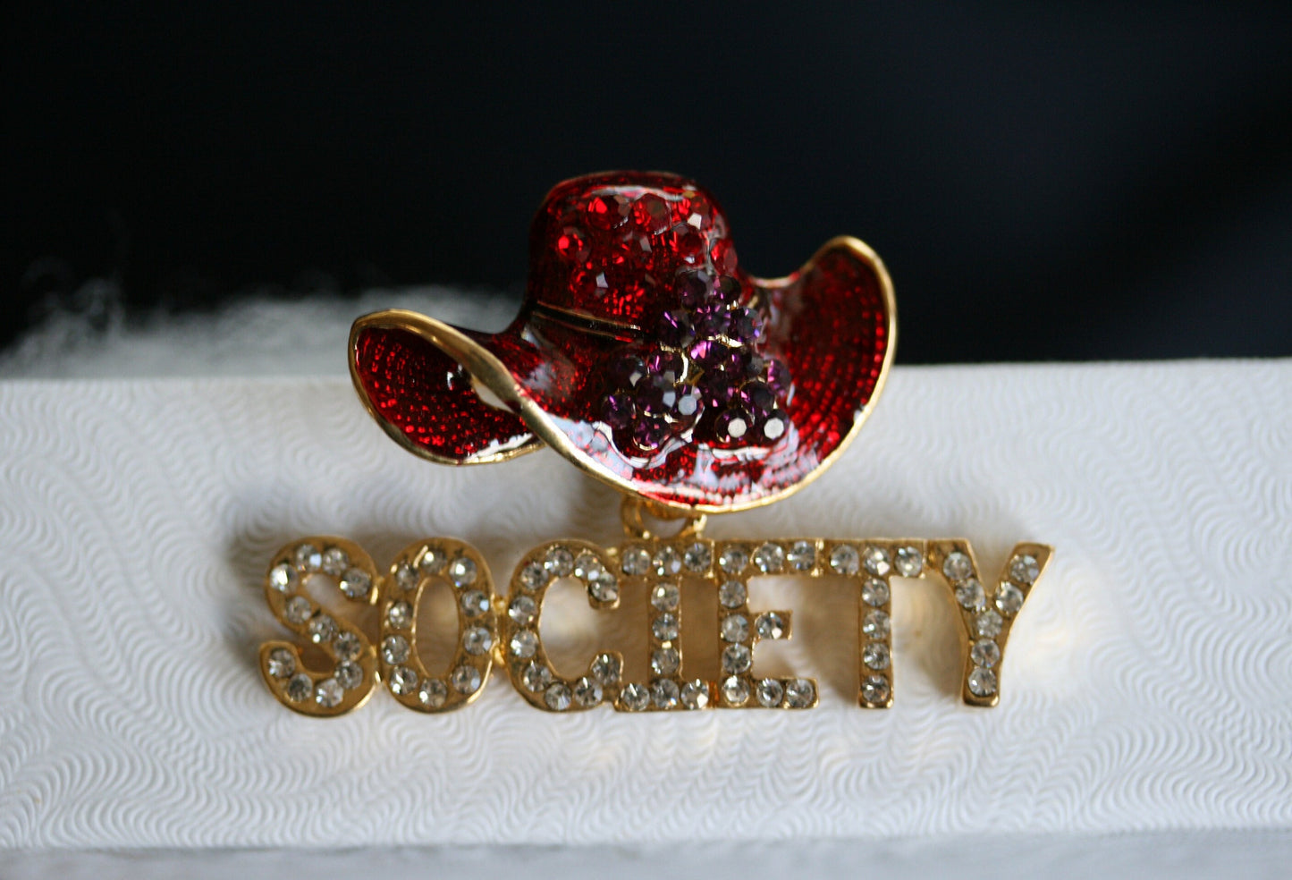 Enamel Red Hat Society Diamond Rhinestone Hat Lapel Brooch Pin, Ladies Fashion Brooches Pins Crystal Red Hat Society Jewelry