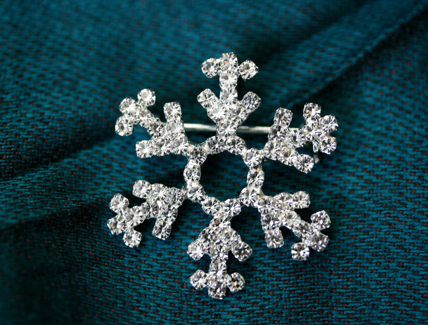 Rhinestone Winter Snowflake Brooch Pin OR Pendant, Christmas Fashion Jewelry Gift
