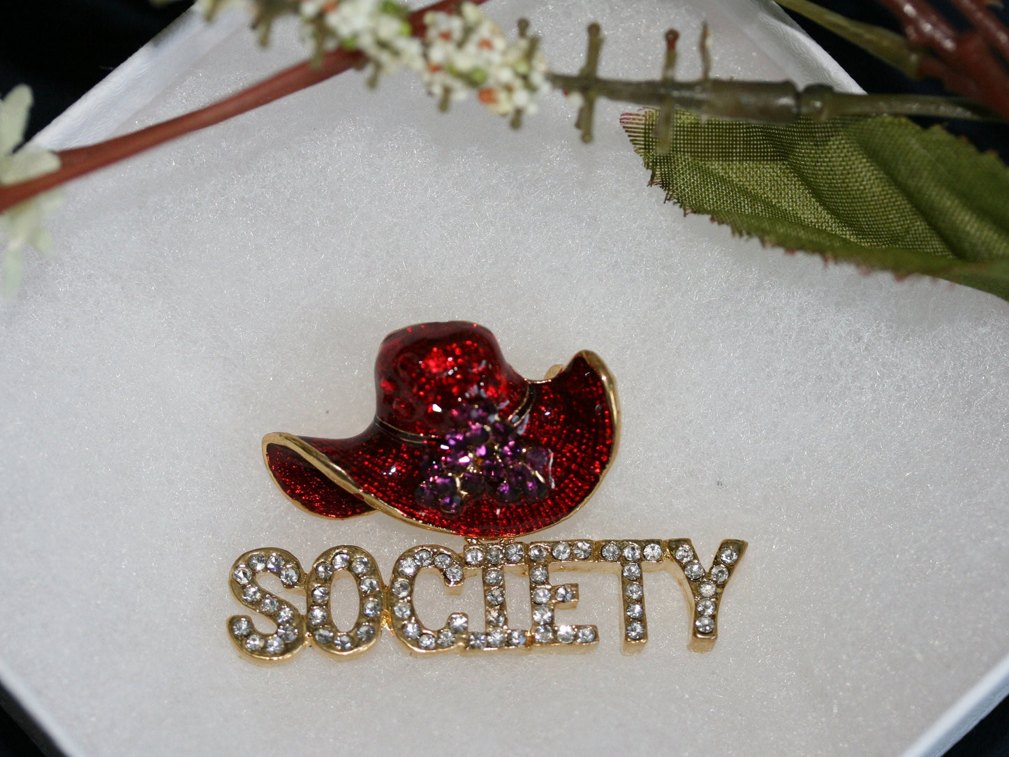 Enamel Red Hat Society Diamond Rhinestone Hat Lapel Brooch Pin, Ladies Fashion Brooches Pins Crystal Red Hat Society Jewelry