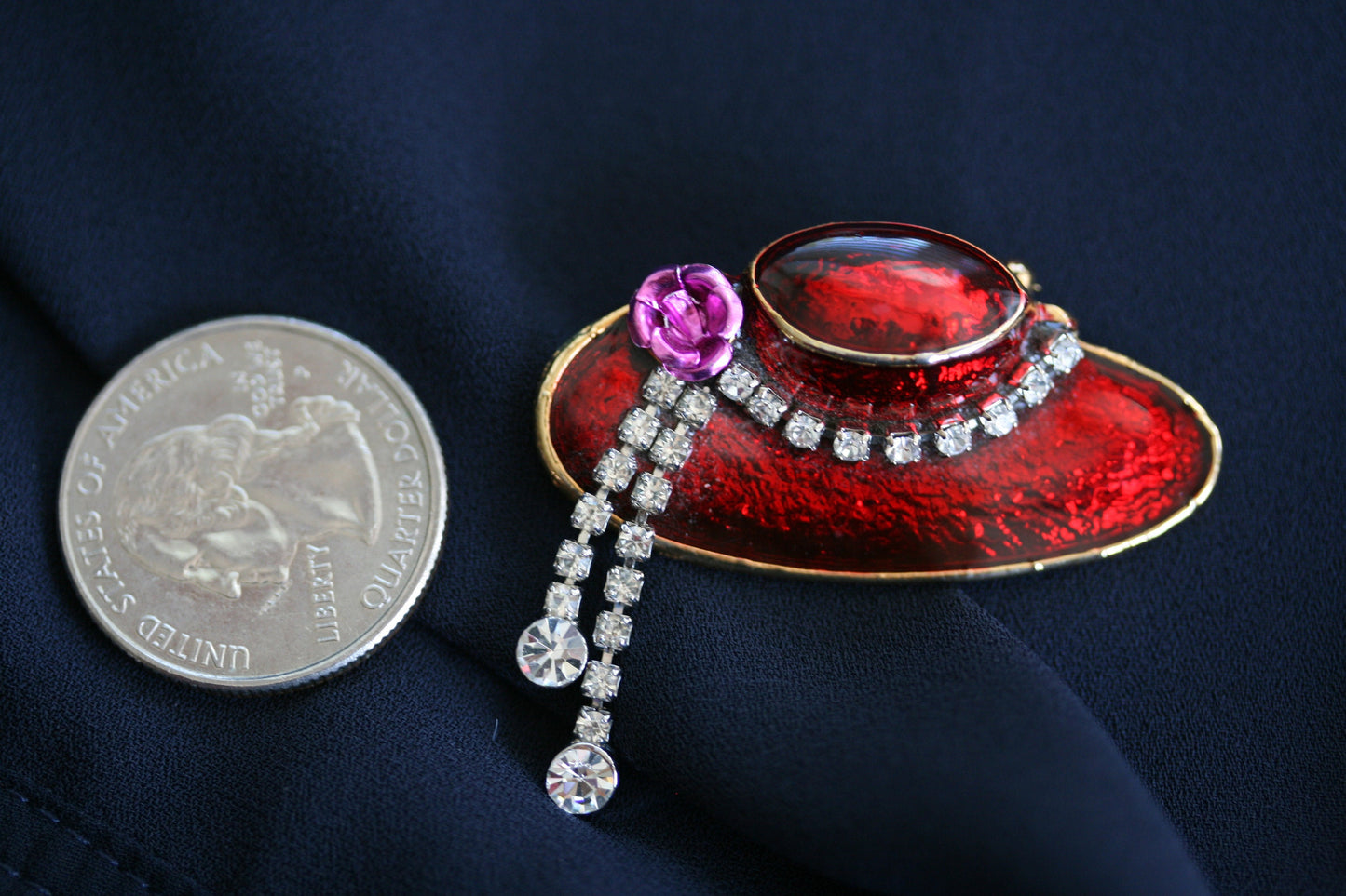 Vintage Red Hat Club Lapel Pin, Red Enamel Red Hat Club Brooch With Clear Rhinestone