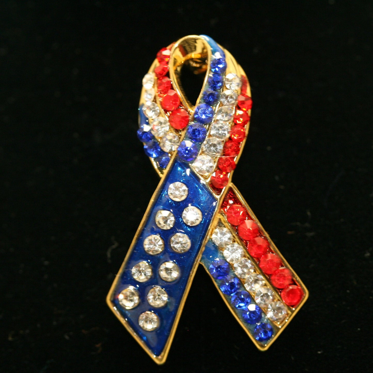 Patriotic Rhinestone American Flag Ribbon Brooch, Red White Blue Ribbon Pin, 4th July Independence Day Jewelry