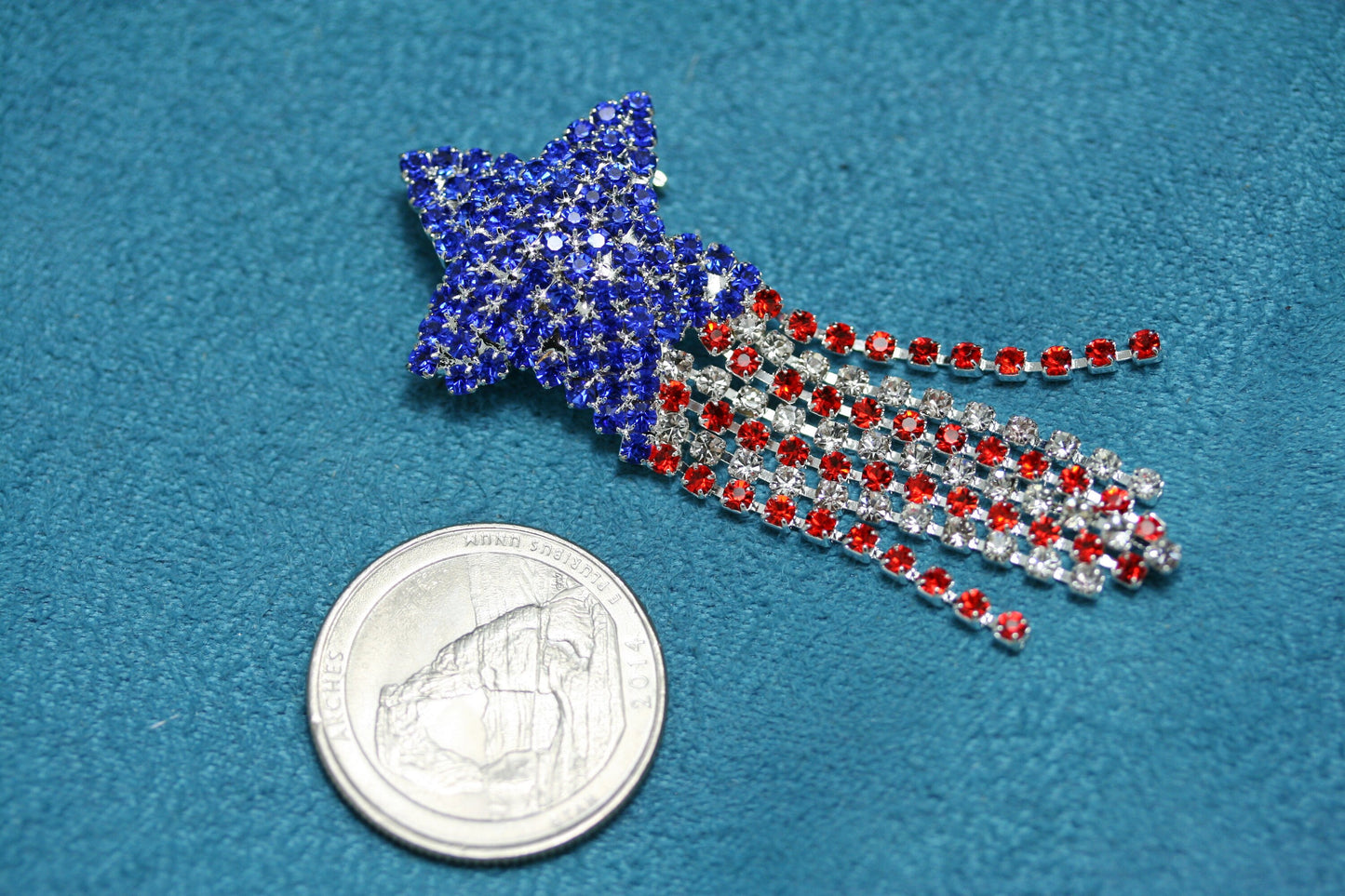 Crystal Shooting Star Brooch Red White Blue Rhinestone Shooting Star Pin USA Patriotic 4th of July Independence Day Gift,