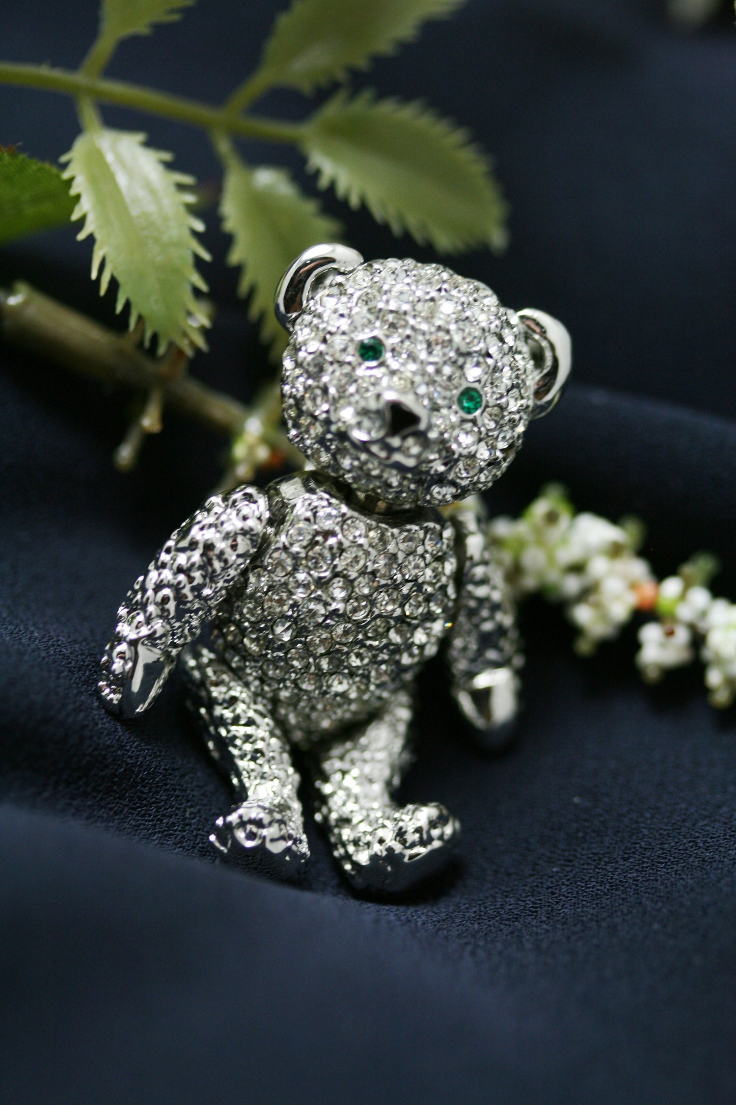 Articulated Rhinestone Teddy Bear Pin, Crystal Teddy Bear Brooch Moveable arms, legs, and head